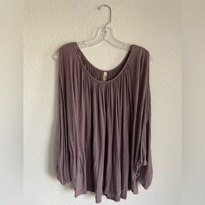 Free People Cold Shoulder Top Blouse Gray Mauve Purple Long sleeve arm ties